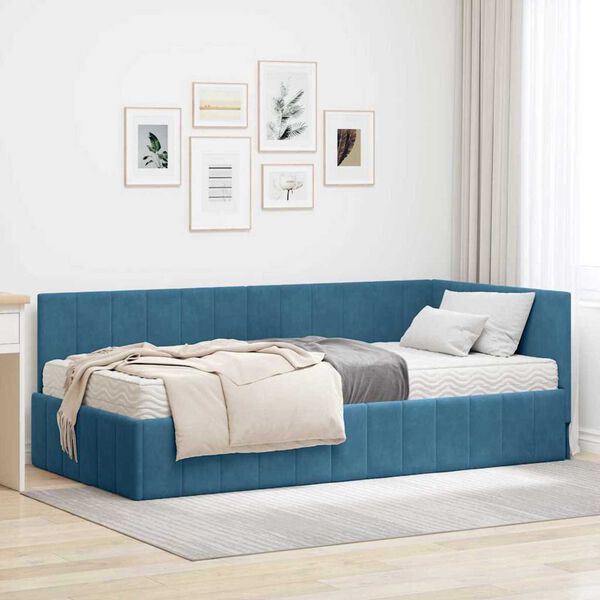 vidaXL Struttura Letto Angolare con Materasso 2 pcs Blu Velluto
