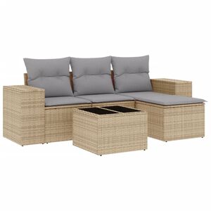vidaXL Set Divano da Giardino 5 pz con Cuscini Beige in Polyrattan