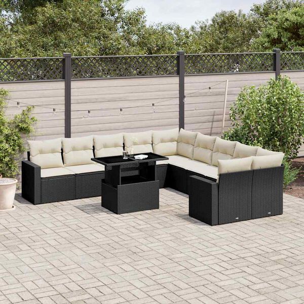 vidaXL Set Divani da Giardino 11 pz con Cuscini in Polyrattan Nero