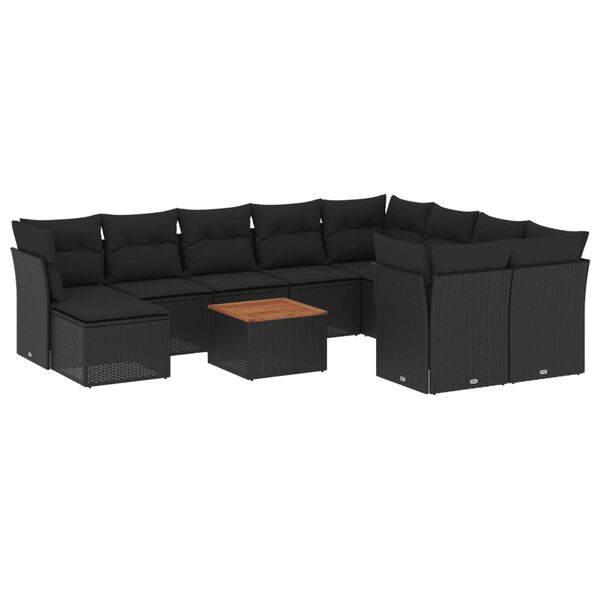vidaXL Set Divani da Giardino 11 pz con Cuscini in Polyrattan Nero