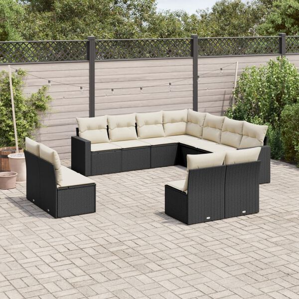 vidaXL Set Divani da Giardino 11 pz con Cuscini in Polyrattan Nero