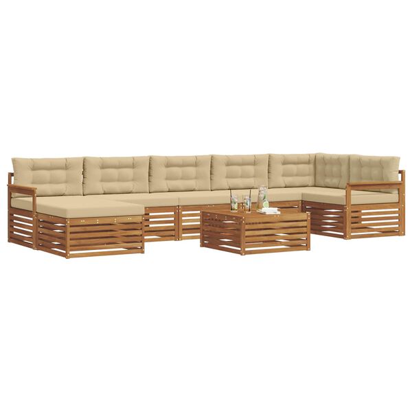 vidaXL Set divani 8 pcs Naturale e Beige Legno di Acacia Massello