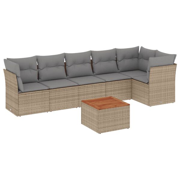vidaXL Set Divano da Giardino 7 pz con Cuscini Beige Misto Polyrattan