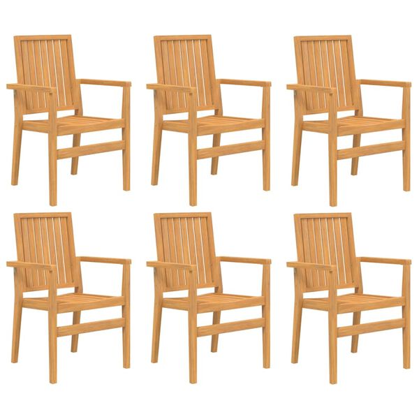 vidaXL Sedie da Giardino Impilabili 6 pz 56,5x57,5x91 cm Massello Teak
