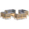 vidaXL Set Divani da Giardino 9 pz con Cuscini Grigi Massello di Pino