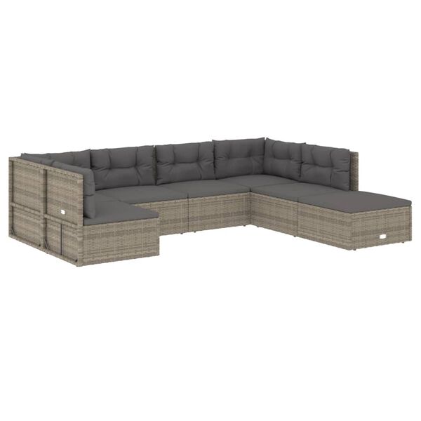 vidaXL Set Divani da Giardino 7 pz con Cuscini in Polyrattan Grigio