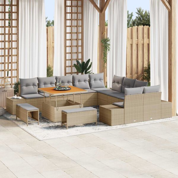 vidaXL Set Divano da Giardino con cuscino 13 pcs Beige polyrattan