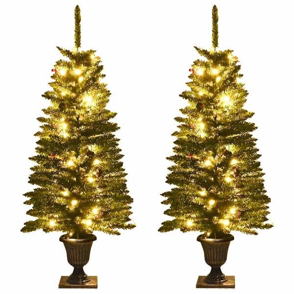 vidaXL Alberi di Natale Artificiali 2 pz con Corona, Ghirlanda e LED
