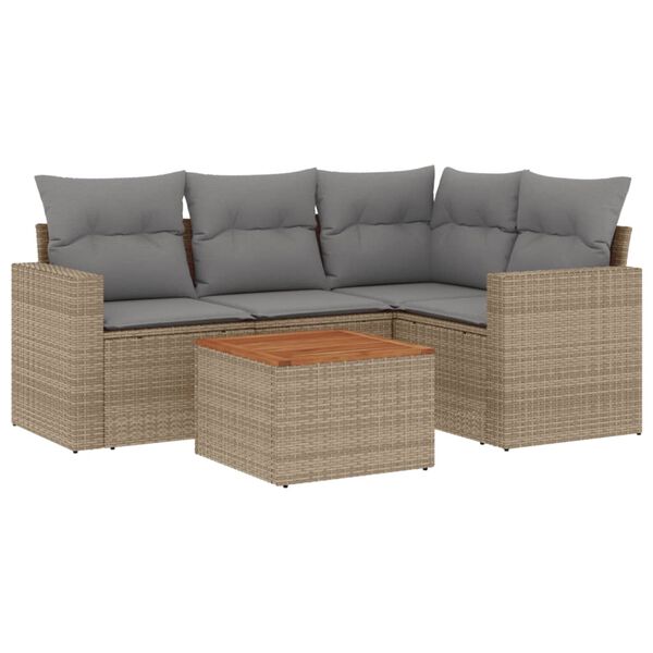 vidaXL Set Divano da Giardino 5 pz con Cuscini Beige Misto Polyrattan