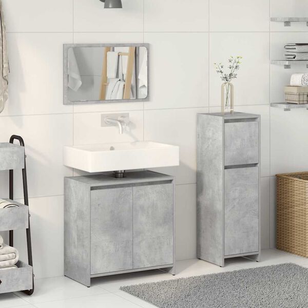 vidaXL Set Mobili da Bagno 3 pz Grigio Cemento in Legno Multistrato