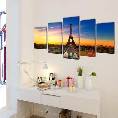 5 pz Set Stampa su Tela da Muro La Torre Eiffel 100 x 50 cm