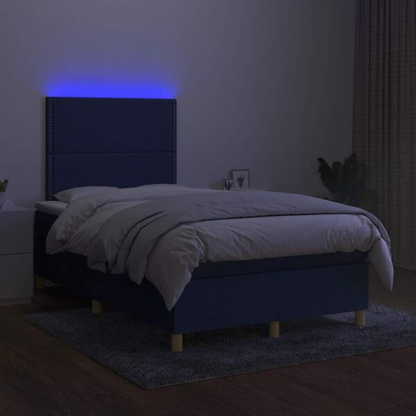 vidaXL Letto a Molle con Materasso e LED Blu 120x190 cm in Tessuto