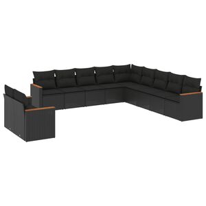 vidaXL Set Divani da Giardino 11 pz con Cuscini in Polyrattan Nero