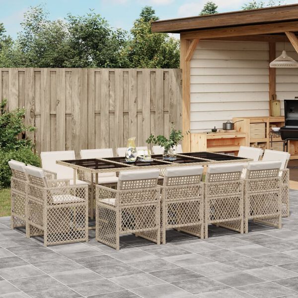 vidaXL Set da Pranzo da Giardino 13 pz con Cuscini Beige in Polyrattan