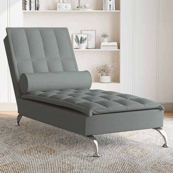 vidaXL Chaise Longue Massaggi con Capezzale Grigio Scuro in Tessuto