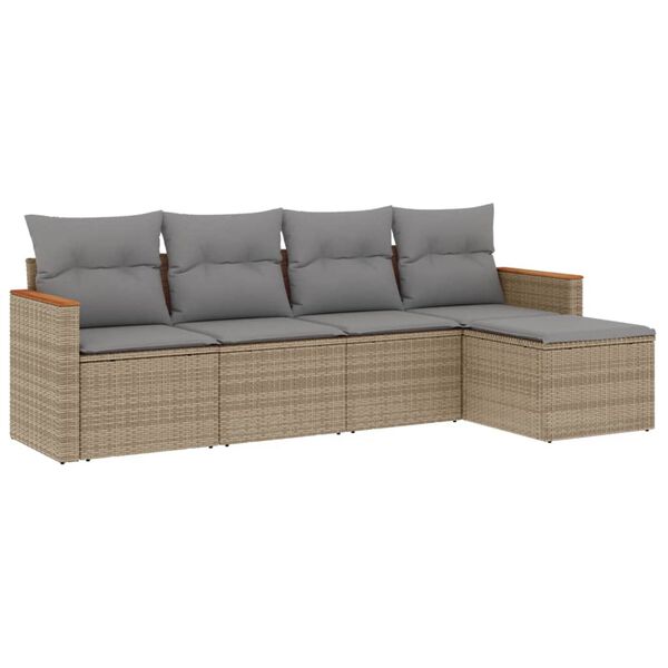 vidaXL Set Divano da Giardino 5 pz con Cuscini Beige in Polyrattan