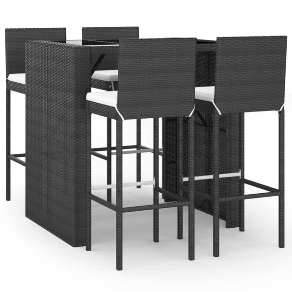 vidaXL Set Bar da Giardino 5 pz con Cuscini in Polyrattan Nero