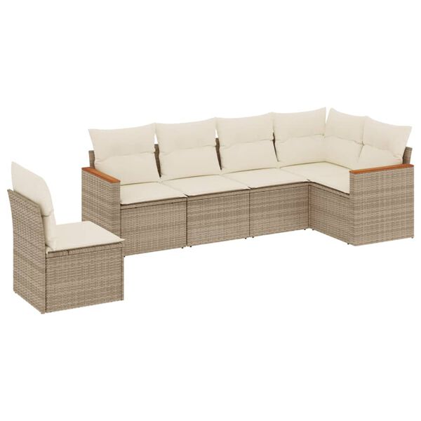 vidaXL Set Divano da Giardino 6 pz con Cuscini Beige in Polyrattan