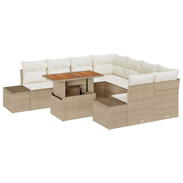 vidaXL Set Divano da Giardino 9 pcs Beige Poly Rattan