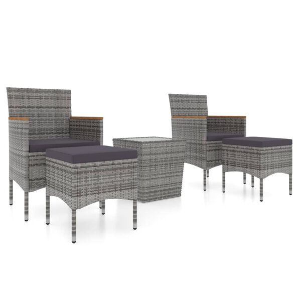 vidaXL Set Bistrot da Giardino 5pz Polyrattan e Vetro Temperato Grigio
