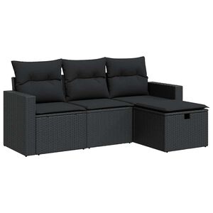 vidaXL Set Divani da Giardino 4 pz con Cuscini Nero in Polyrattan