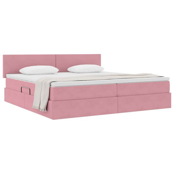 vidaXL Letto con Contenitore con materasso Rosa 200 x 200 cm Velluto