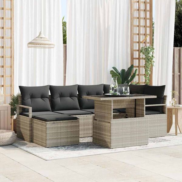 vidaXL Set Divano da Giardino 7 pcs Grigio chiaro Poly Rattan