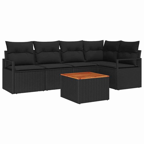 vidaXL Set Divano da Giardino con cuscino 6 pcs Nero polyrattan