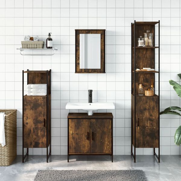 vidaXL Set Mobili da Bagno 4 pz Rovere Fumo in Legno Multistrato