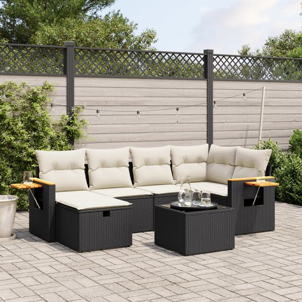 vidaXL Set Divani da Giardino con Cuscini 7pz Nero Polyrattan