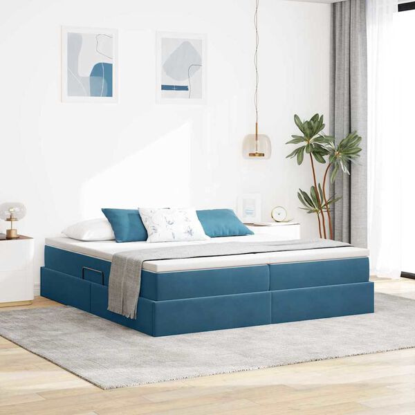 vidaXL Letto con contenitore e materasso Blu Scuro 200 x 200 cm