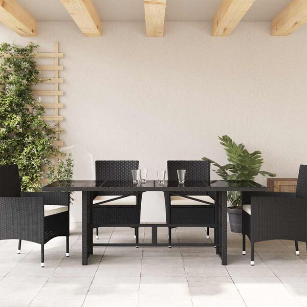 vidaXL Tavolo da Giardino Piano in Vetro Nero 190x80x74 cm Polyrattan