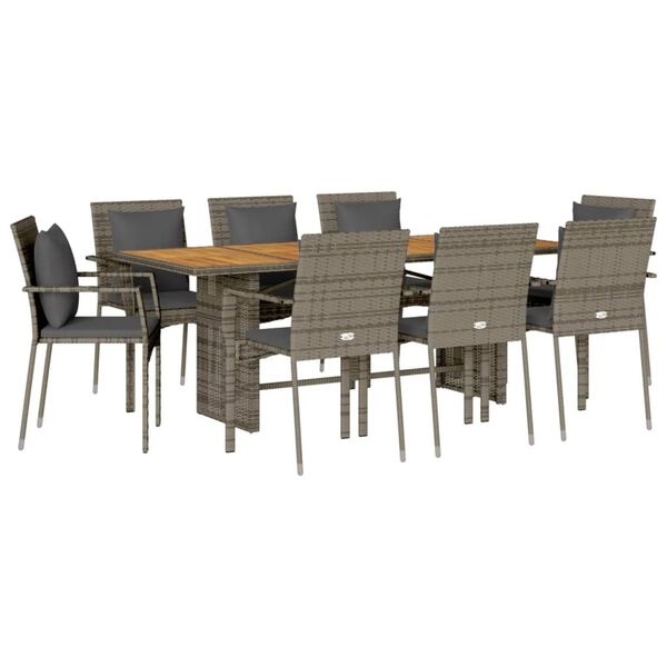 vidaXL Set da Pranzo da Giardino 7 pz con Cuscini in Polyrattan Grigio