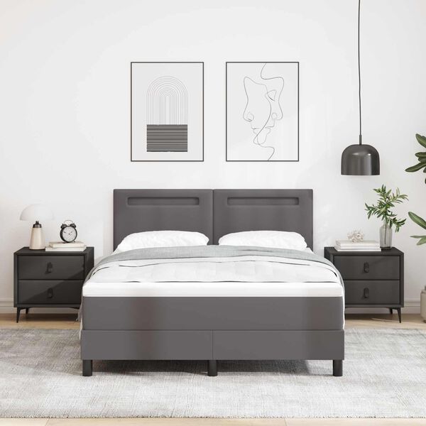vidaXL Letto a molle con materasso Grigio 160 x 200 cm Pelle sintetica
