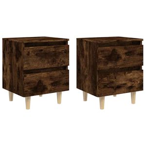 vidaXL Comodini con Gambe in Legno Massello 2pz Rovere Fumo 40x30x50cm