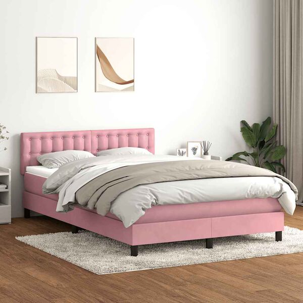 vidaXL Letto a Molle con Materasso e LED Rosa 160x220 cm in Velluto