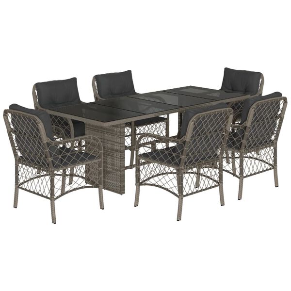 vidaXL Set da Pranzo da Giardino 7 pz con Cuscini in Polyrattan Grigio