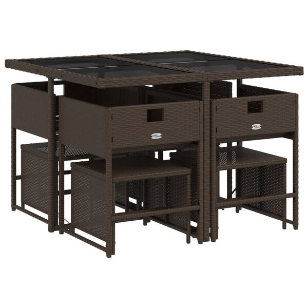 vidaXL Set da Pranzo da Giardino 9pz con Cuscini Marrone in Polyrattan