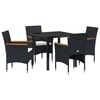 vidaXL Set da Pranzo per Giardino con cuscino 5 pcs Nero polyrattan