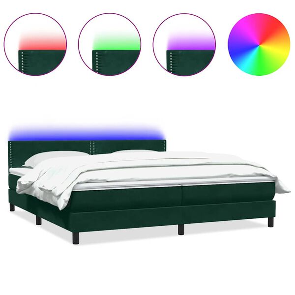 vidaXL Letto a Molle con Materasso e LED Verde Scuro 200x210 cm Velluto