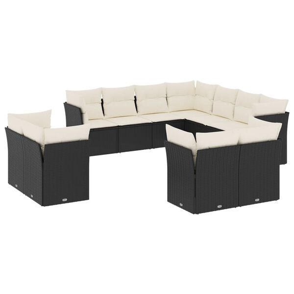 vidaXL Set Divani da Giardino 11 pz con Cuscini in Polyrattan Nero