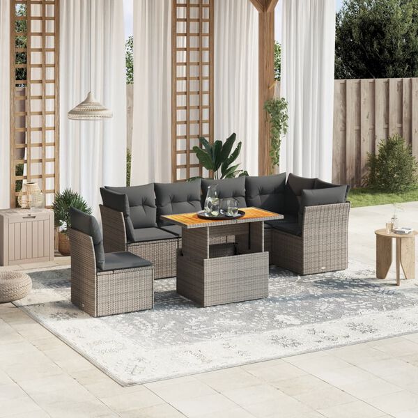 vidaXL Set Divani da Giardino 7 pz con Cuscini Grigio in Polyrattan