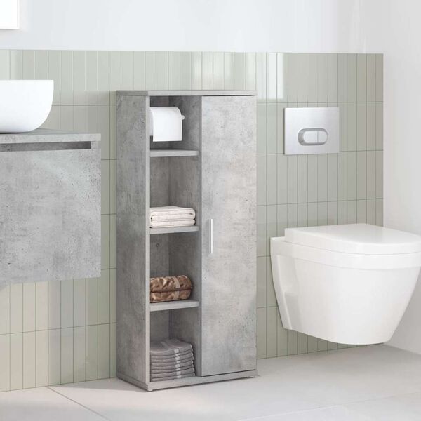 vidaXL Mobile da Bagno con Portarotolo Grigio Cemento 39x22x90 cm