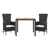 vidaXL Set da Pranzo da Giardino 3 pz con Cuscini Nero in Polyrattan