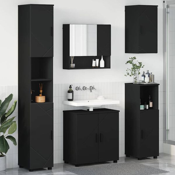 vidaXL Set di mobili per il bagno Montaggio a parete 5 pcs Nero
