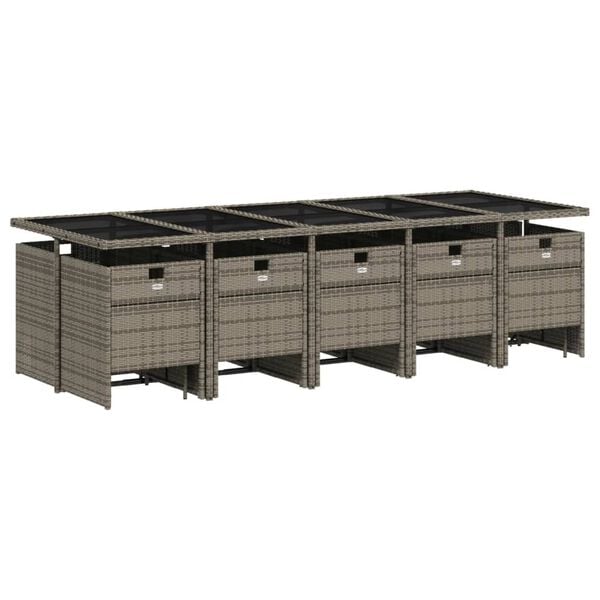 vidaXL Set da Pranzo da Giardino 15 pz con Cuscini Grigio Polyrattan