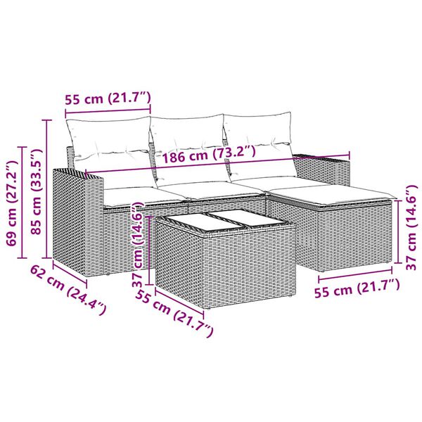 vidaXL Set Divani da Giardino 5 pz con Cuscini in Polyrattan Nero