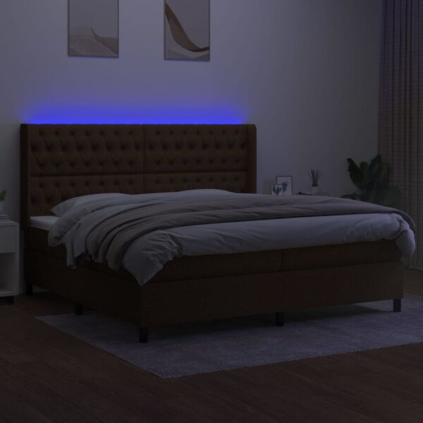 vidaXL Letto a Molle Materasso e LED MarroneScuro 200x200cm in Tessuto