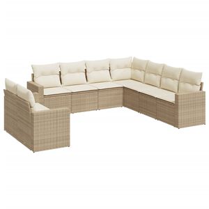 vidaXL Set Divano da Giardino 9 pz con Cuscini Beige in Polyrattan