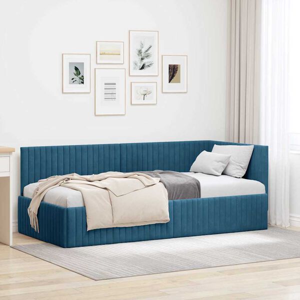 vidaXL Cornice del letto ad angolo Blu 90 cm x 200 cm Velluto